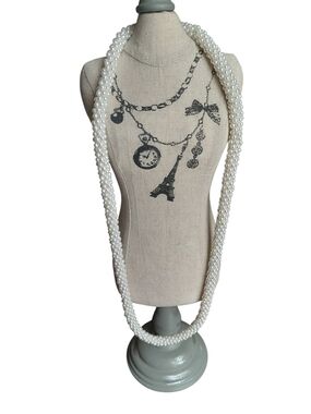 Classic White Pearl Beaded Long Necklace